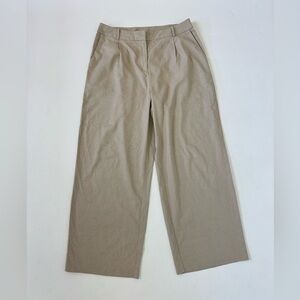 Open Edit Linen Blend Pants 12 Beige Wide Leg High Rise Minimalist Work Office
